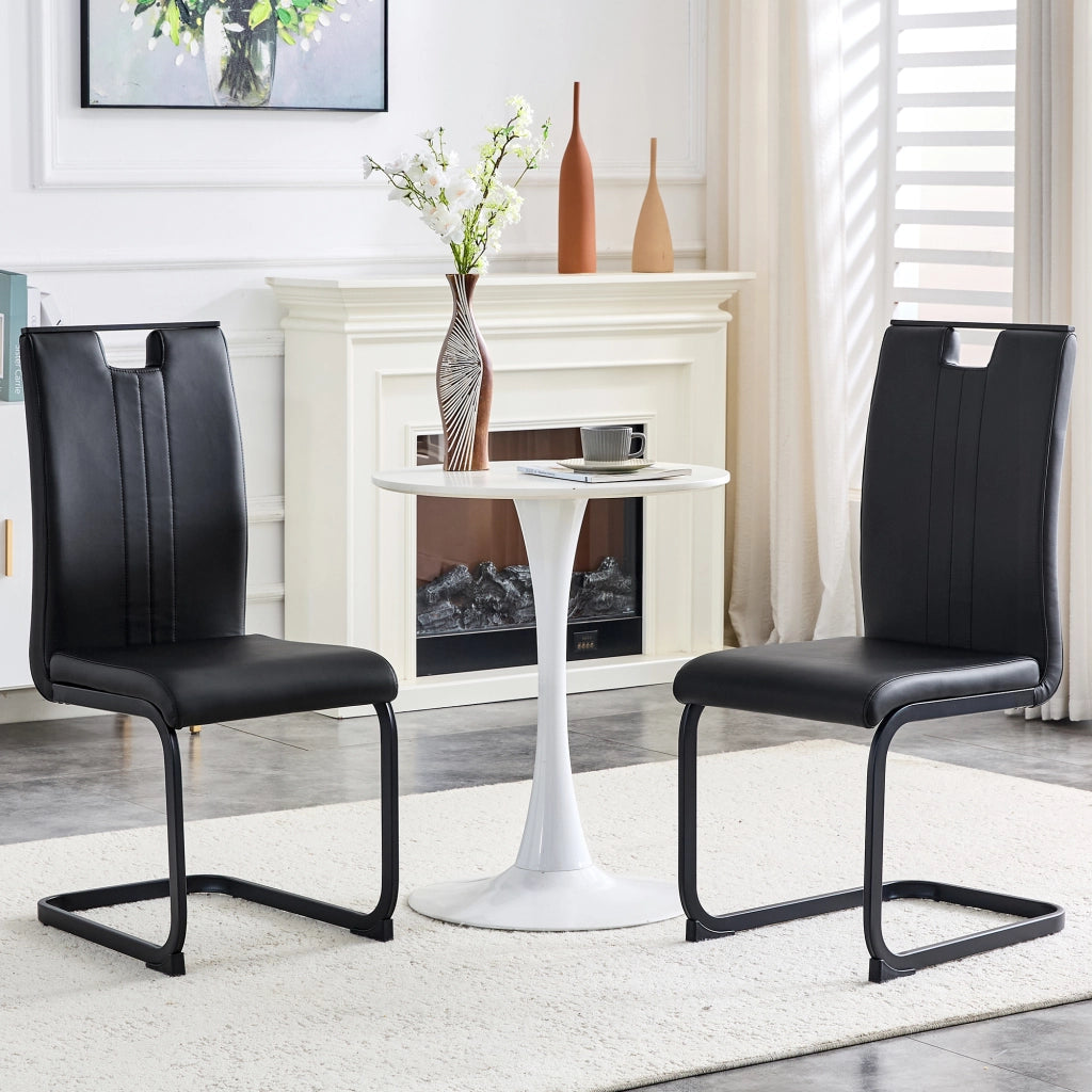 Sedia da Pranzo con Schienale Ergonomico e Piedini Antiscivolo, in PU, Nero