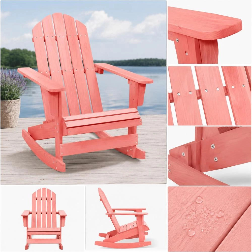 Adirondack Rocking Chair, Solid Fir Wood, Pink