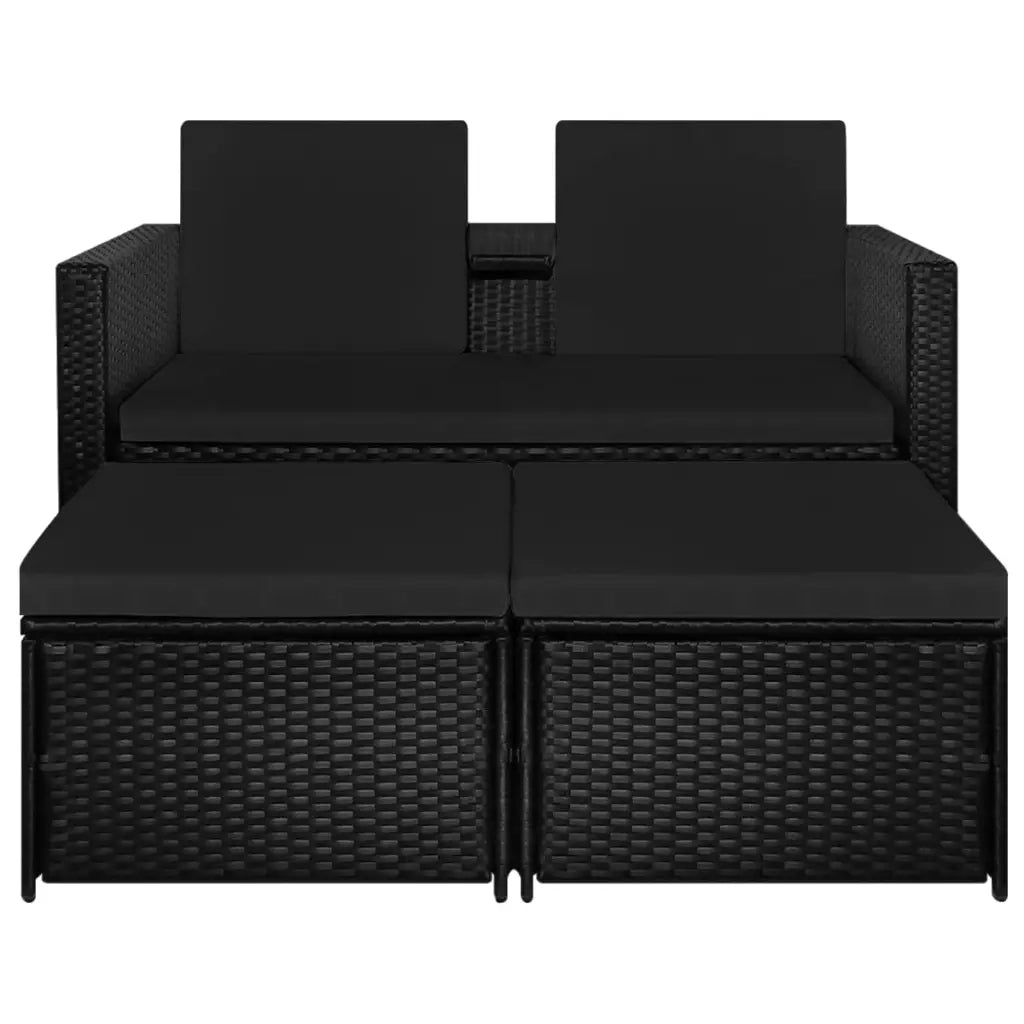 Set Divani da Giardino 3 pz | Set Salotto da Giardino con Cuscini in Polyrattan Nero