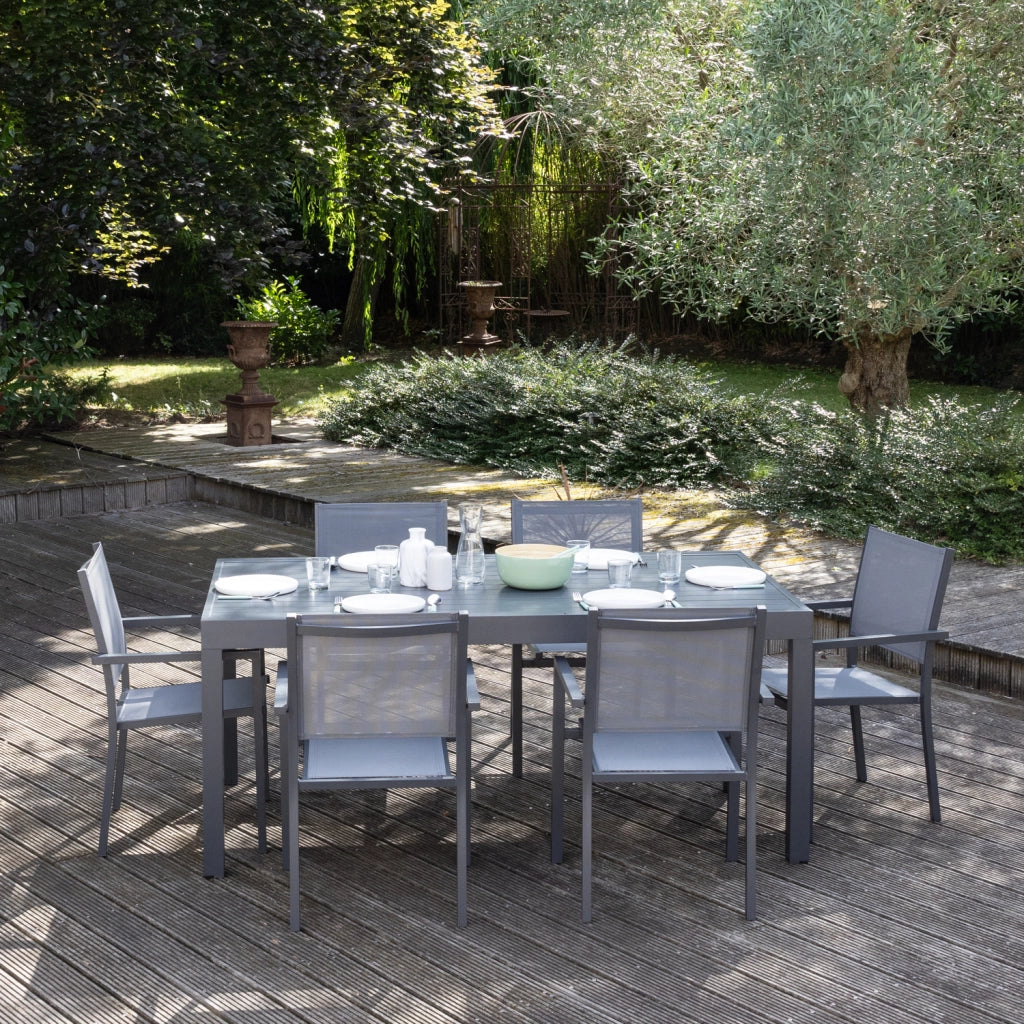 VENEZIASet di mobili da giardino allungabili 180/300 in textilene grigio 10 posti - alluminio antracite