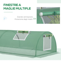 Serra Piccola 300x80x45 cm con 5 Finestrelle e Griglia Centrale in Acciaio PE e PP Verde