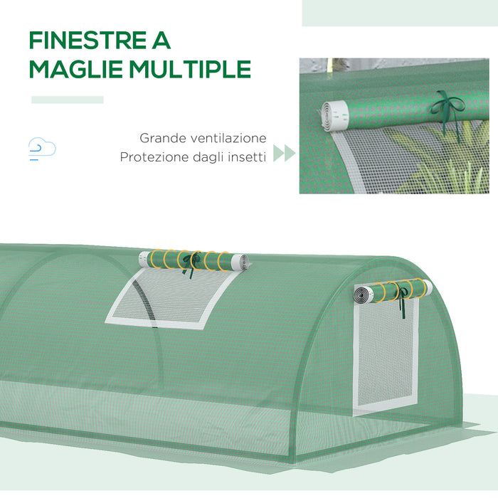 Serra Piccola 300x80x45 cm con 5 Finestrelle e Griglia Centrale in Acciaio PE e PP Verde