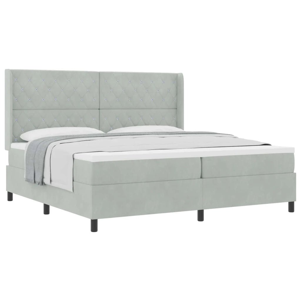 Letto a molle con materasso Grigio chiaro 200 x 200 cm Velluto