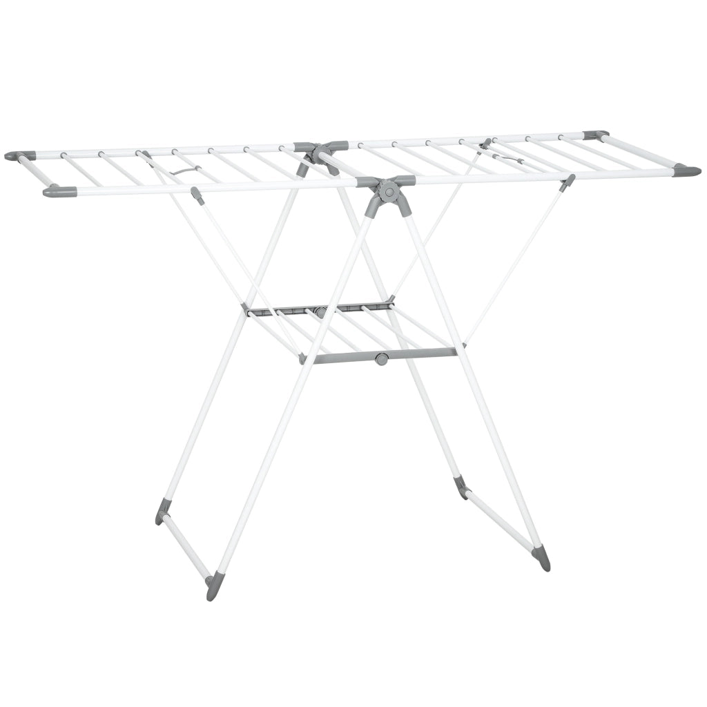 Stendibiancheria a 2 Livelli 156,5x61,5x97 cm Regolabile su 4 Altezze in Metallo e Plastica Bianco