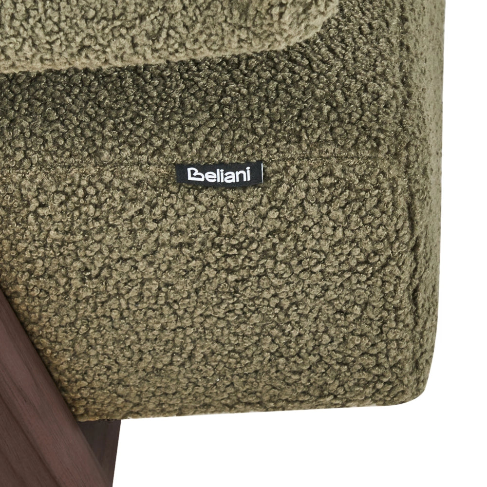 Divano a 2 posti Rivestimento in bouclé verde e marrone scuro Design retrò Gambe in legno Soggiorno