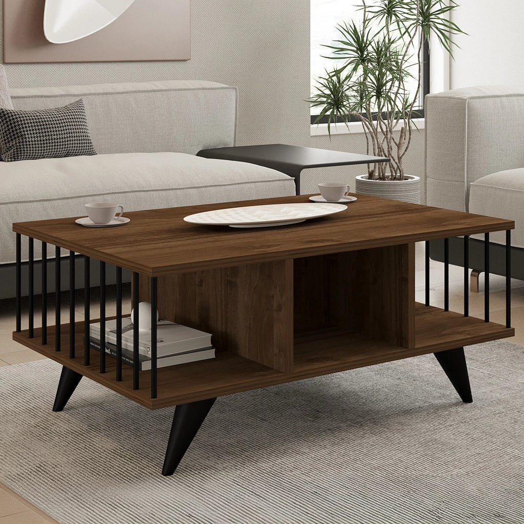 Dogliani, Tavolino da Salotto con Piedini, 90x60x40h cm Marrone Noce