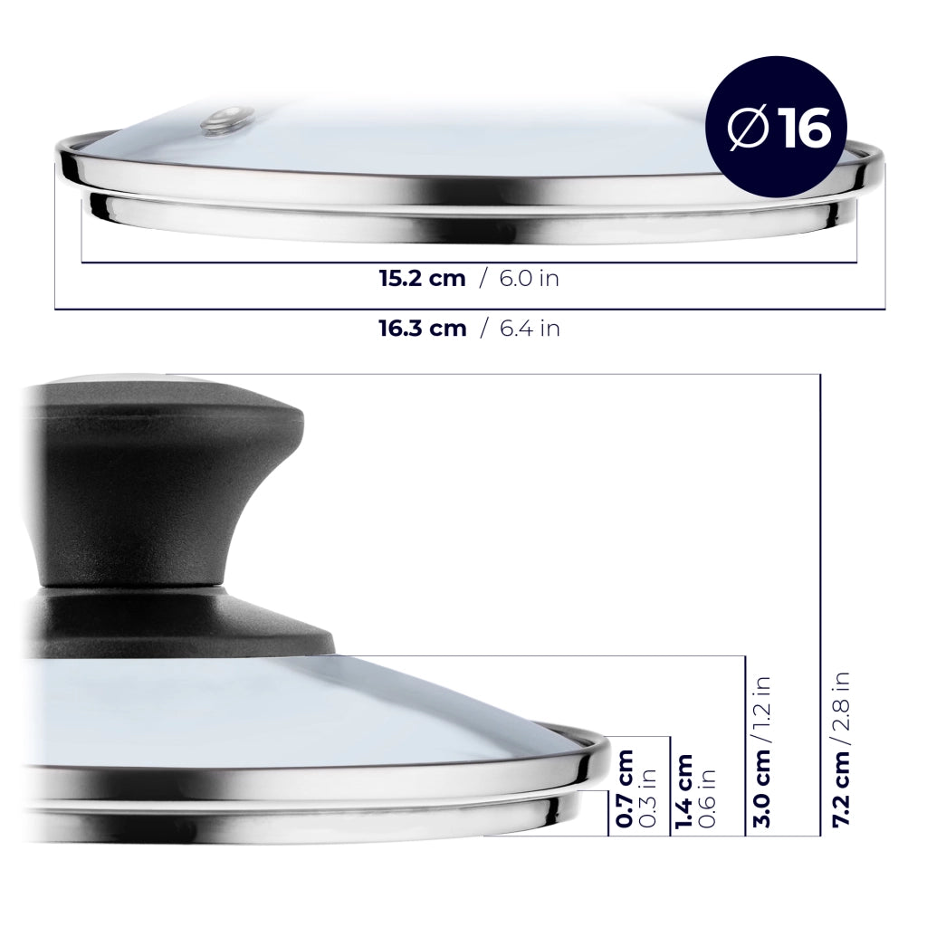 Coperchio in vetro KADAX da 16 cm, universale, resistente al calore, per pentole e padelle.
