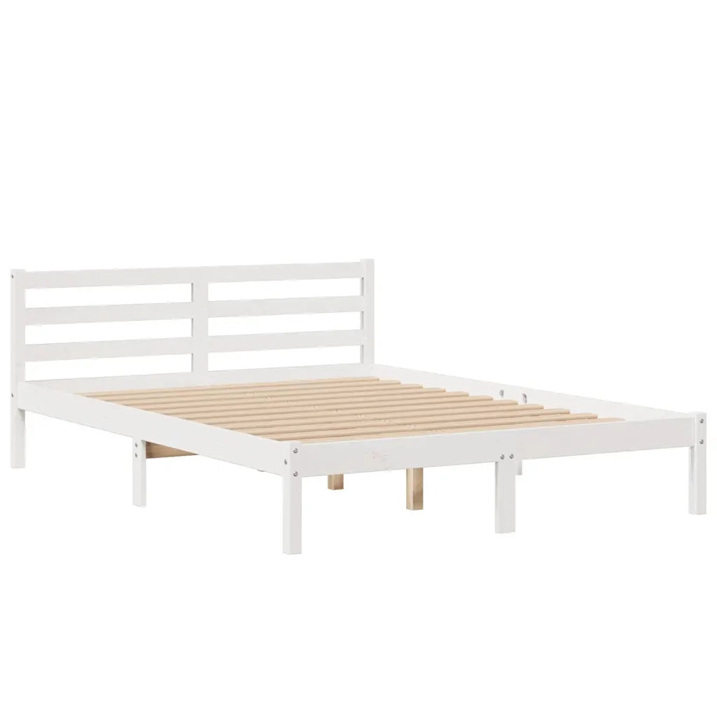 Letto Libreria senza Materasso-Struttura Letto con contenitore Bianco 150x200 cm Legno di Pino 278136
