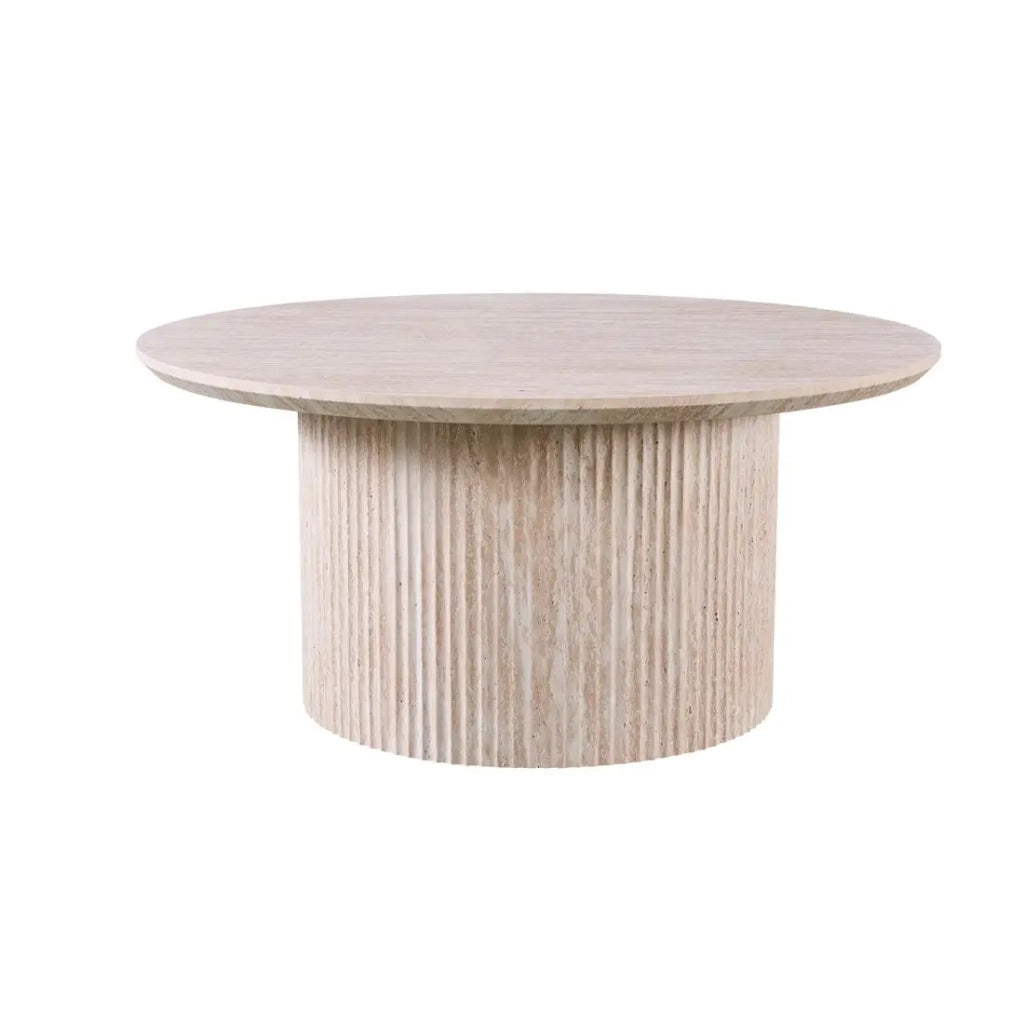 Table bassa VAGOS – Colore quercia chiara – Tavolino rotondo Ø80 cm – MDF – Design naturale e moderno
