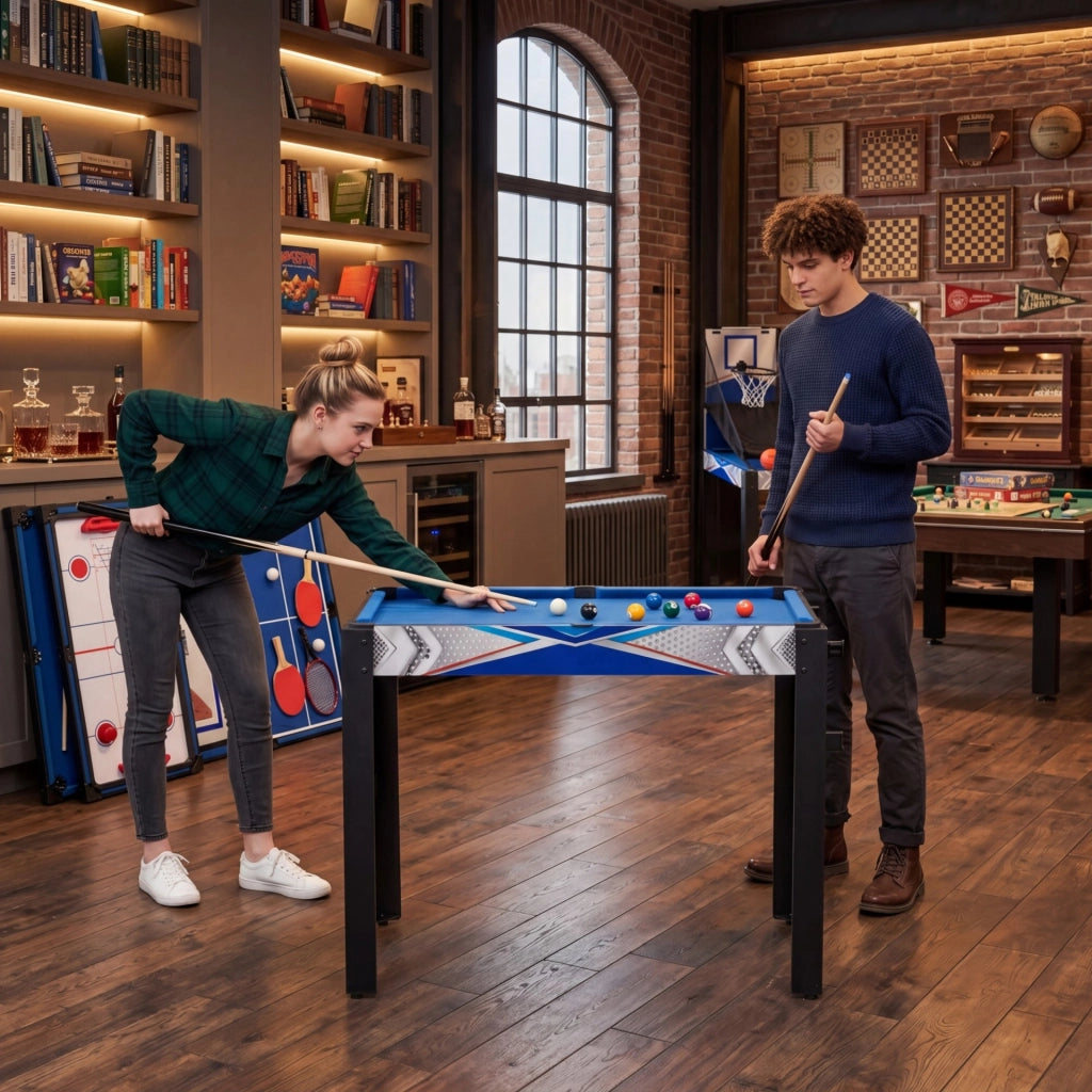 Tavolo da gioco 6-in-1 per bambini con basket e biliardo, Salvaspazio set multi-gioco per ping pong hockey e pi¨´