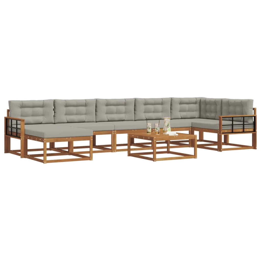 Set di divani da esterno 8 pcs Grigio Naturale e Chiaro