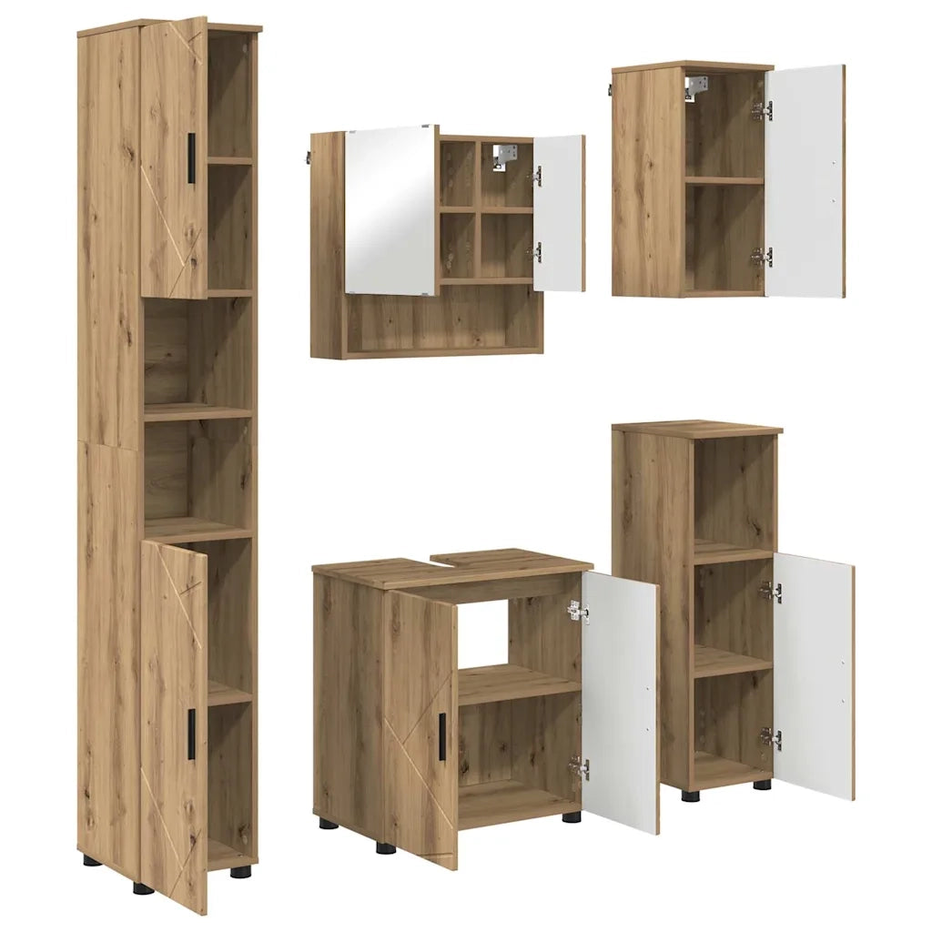 Set di mobili per il bagno con porta 5 pcs Rovere artigianale 3392992