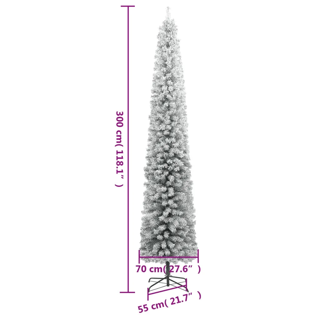 Albero di Natale Sottile-Decorazioni natalizie con Base e Neve Floccata 300 cm PVC