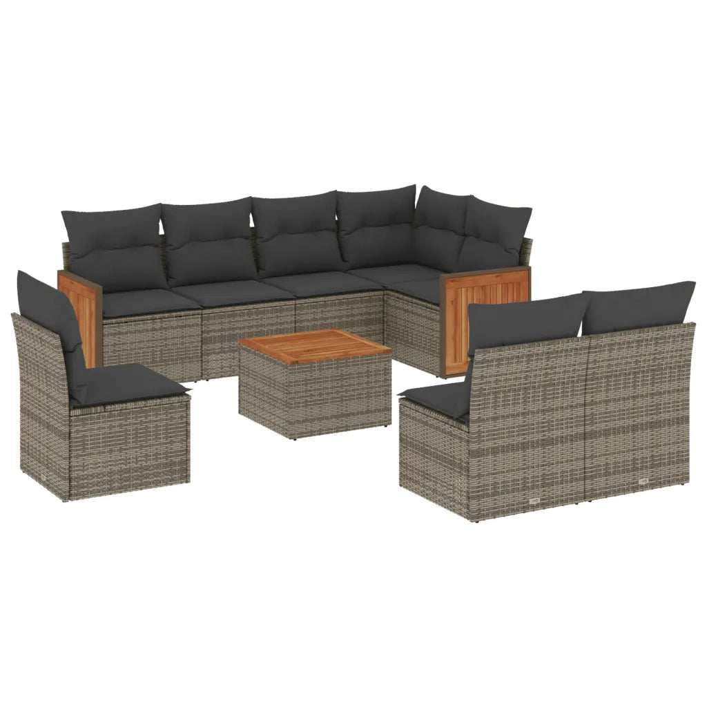 Set Divano da Giardino 9 pz con Cuscini Grigio in Polyrattan 3227733