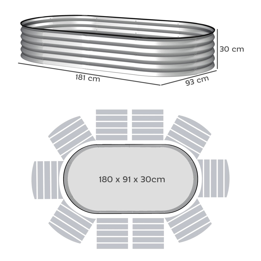 Letto da Giardino Rialzato in Acciaio Zincato ¨C Zephmum ¨C 181x93x30cm Argento