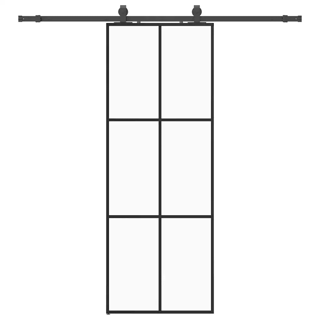 Porta Scorrevole con Ferramenta Nera 76x205 cm in Vetro ESG