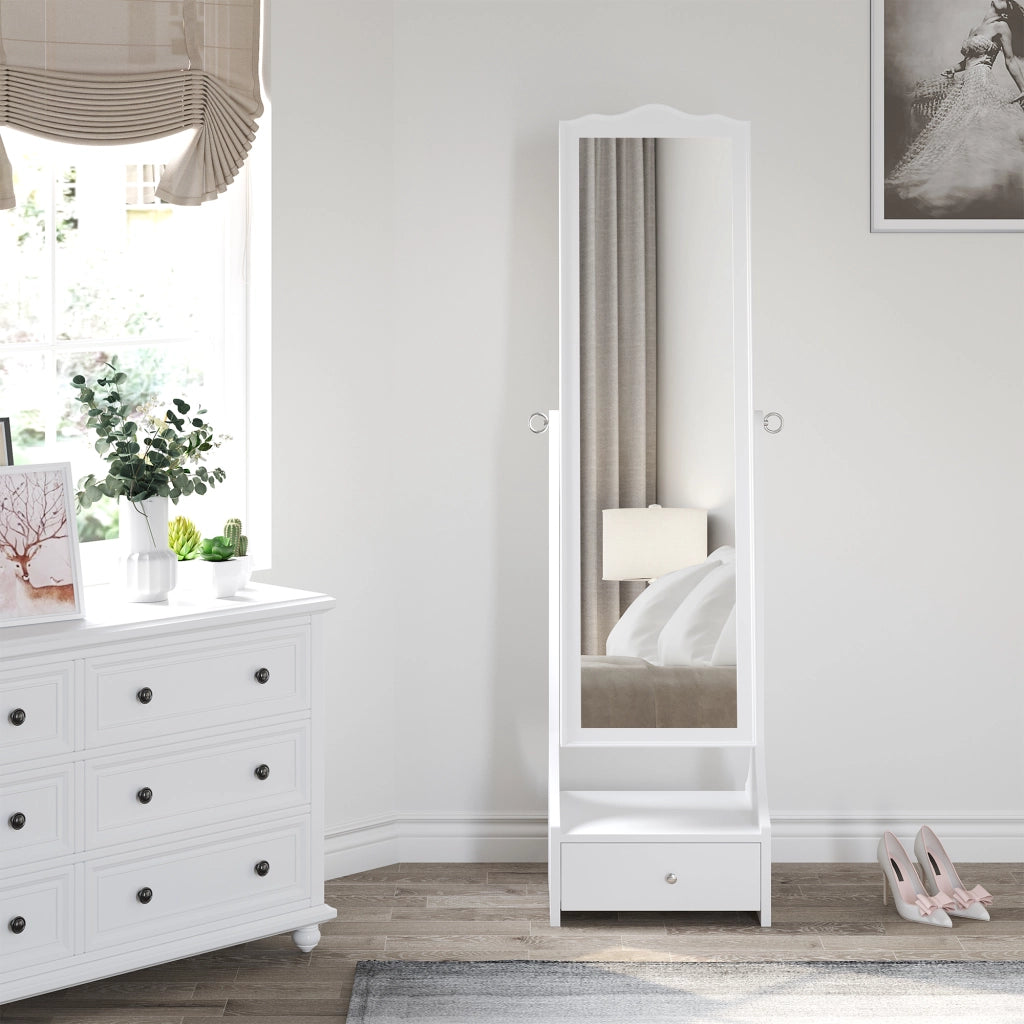 Armadio Portagioie con Specchio e Cassettiera ¨C zephmum ¨C Bianco 45x36x150 cm