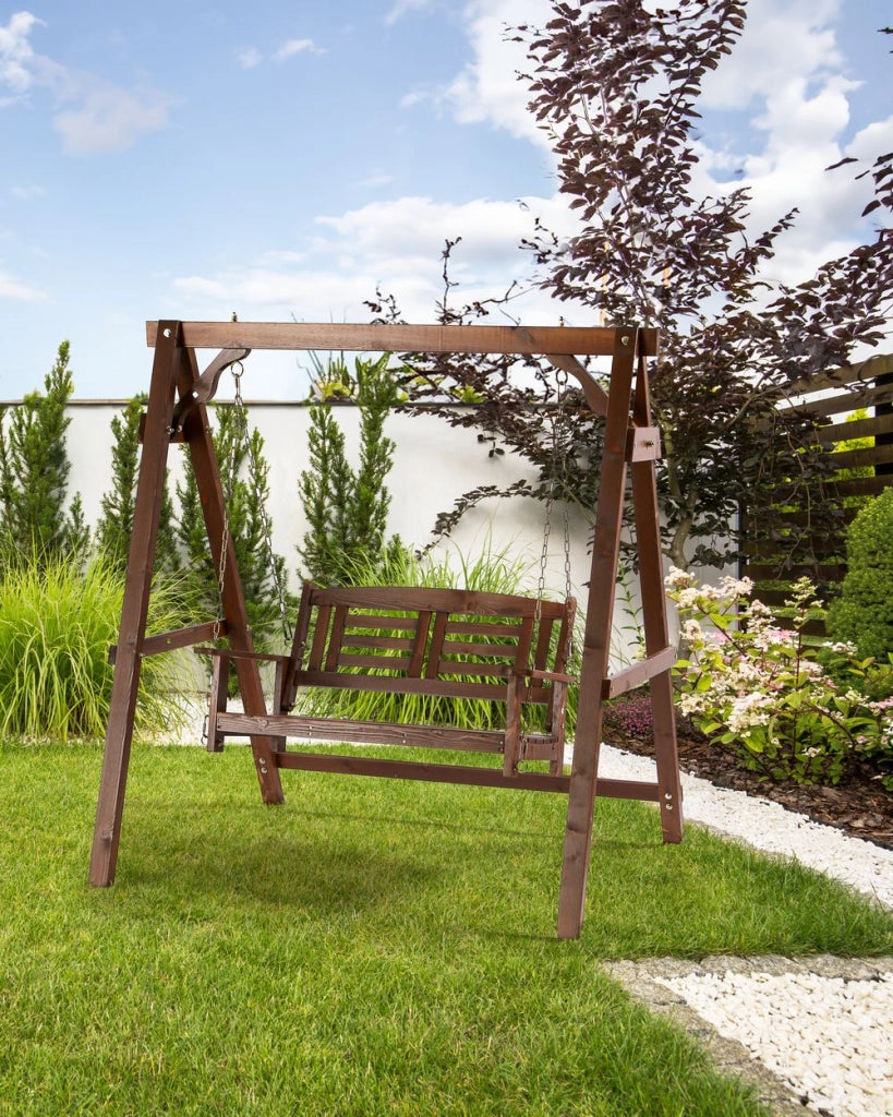 Dondolo da giardino rustico in marrone scuro massiccio stile tradizionale esterno