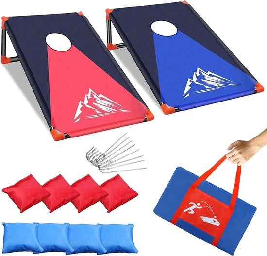 Set di gioco da bocce portatile per esterno con telaio in PVC e 8 sacchi di paglia - Rosso - per giardino, spiaggia, campeggio
