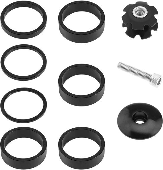 Set di Spaziatori per Cavi 10 pezzi - Distanziatori 2/3/5/10 mm - Kit per Bicicletta - Chiave a Lame - Lavorazione in Lega di Alluminio/Acciaio - Spacer per Headset