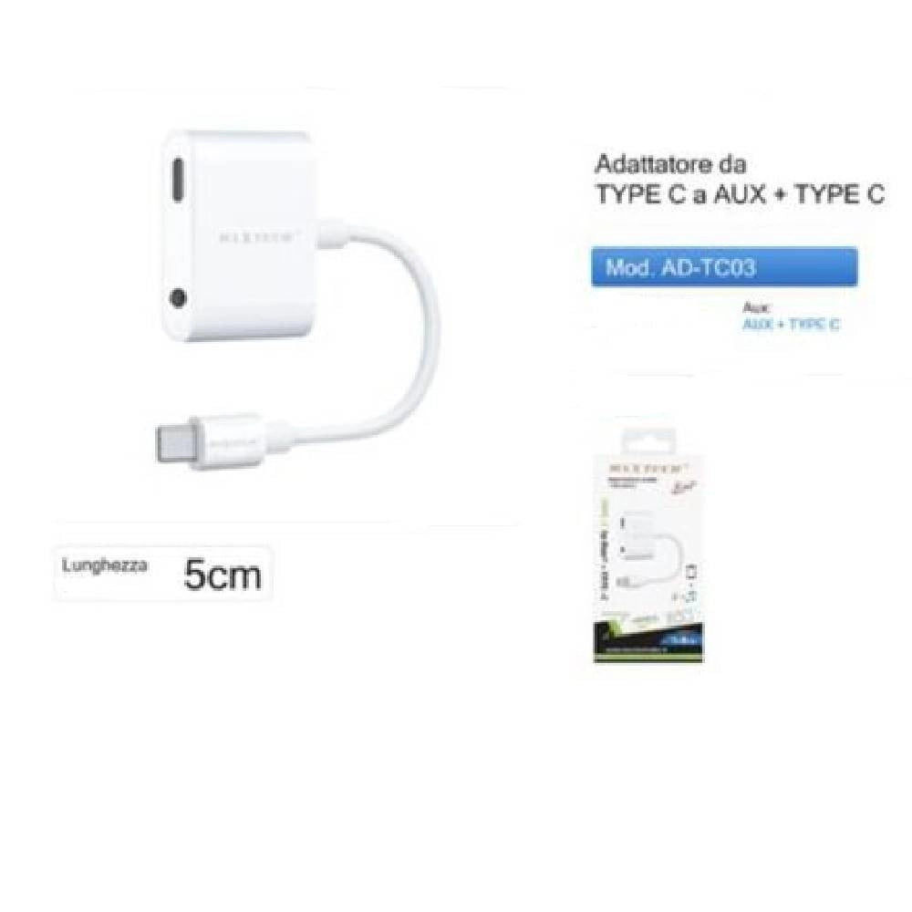 Trade Shop - Adattatore Type-c A Entrata Aux +type C Ricarica Cuffie Audio Smartphone Ad-tc03 -