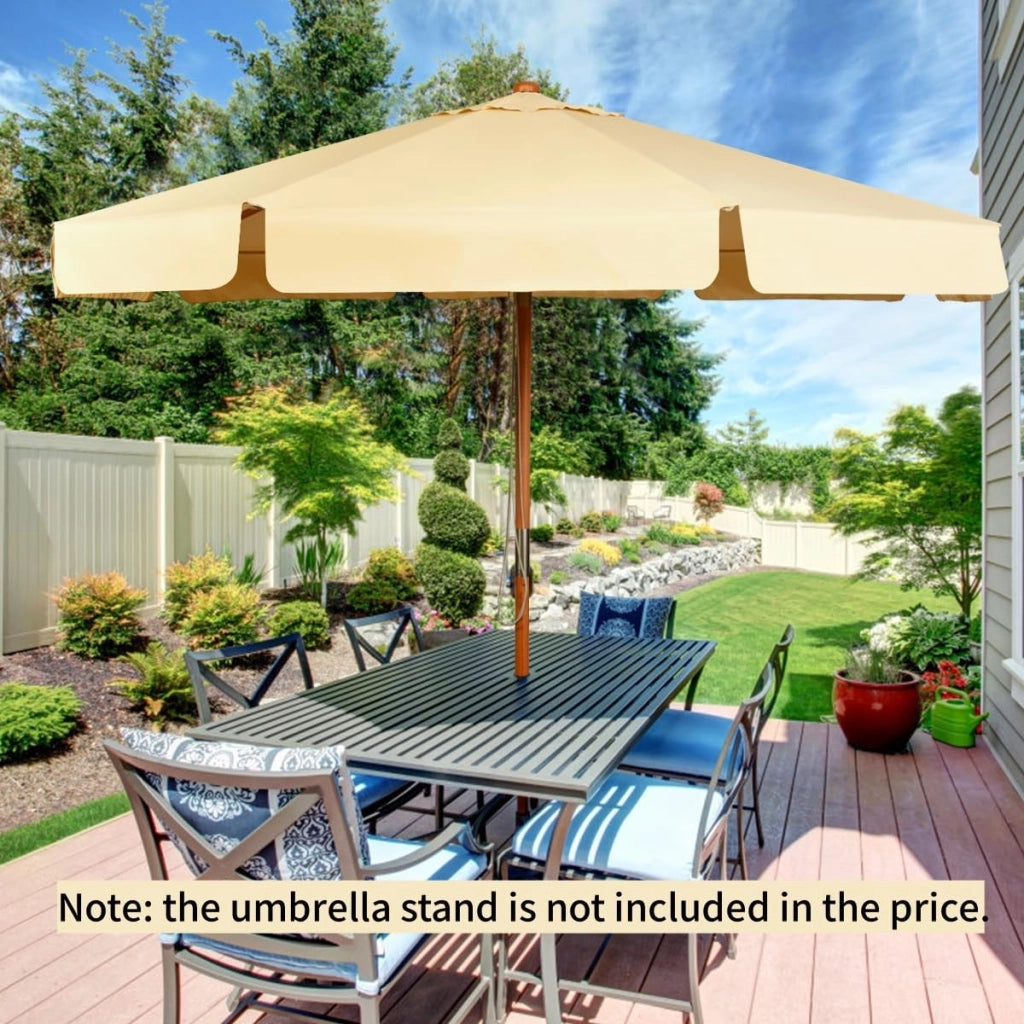 Ombrellone da Giardino 3 m Faggio, Regolabile 8 Montanti, Manovella 30° Inclinazione, Parasole Beige