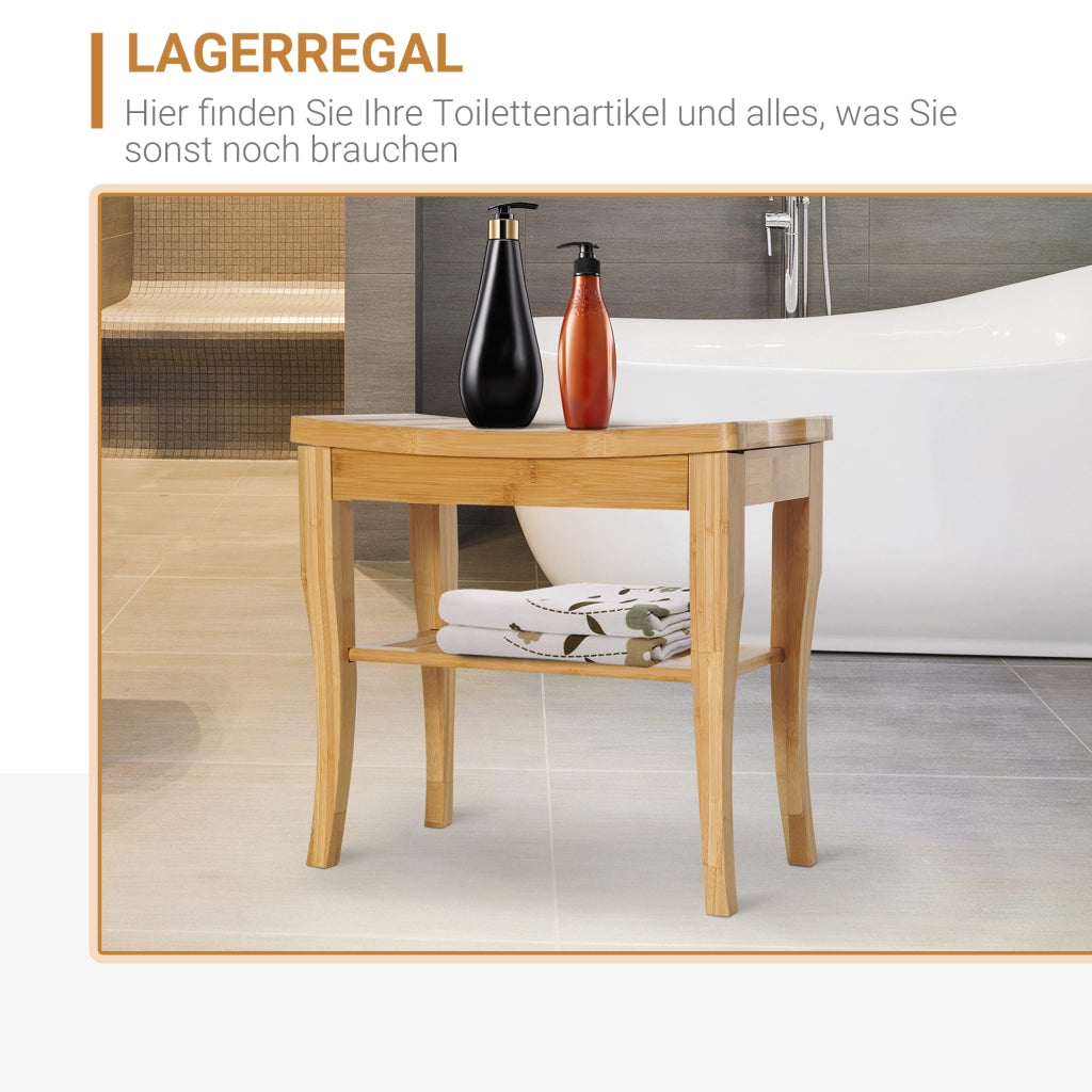 Sgabello da Doccia con Ripiano in Bamb¨´ Naturale ¨C zephmum ¨C 47.5x26x44.5 cm