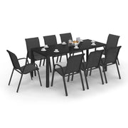 IDMarket - Set di mobili da giardino MADRID tavolo 190 CM e 8 sedie nere impilabili