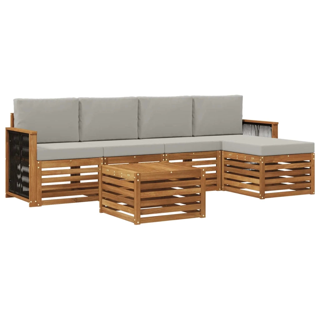 Set di divani da esterno 6 pcs Naturale e Grigio Chiaro