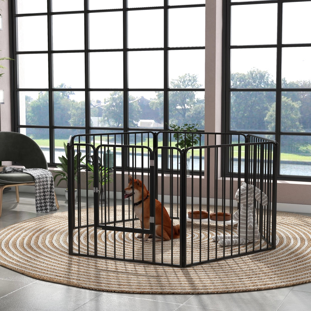 Recinto per Cani a 6 Pannelli ¨C zephmum ¨C Nero Acciaio 164x83x80 cm