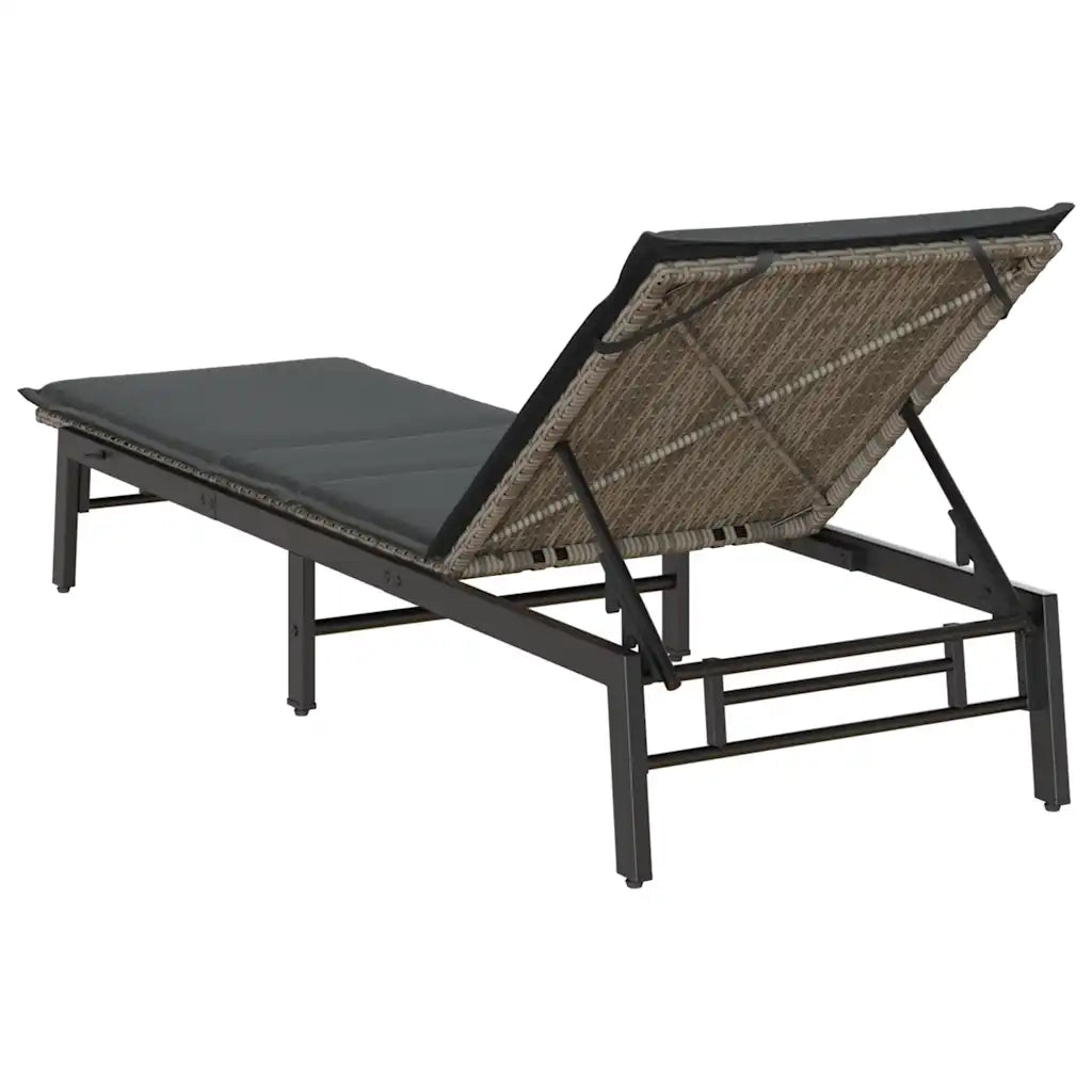 Lettino Prendisole | Sdraio da giardino | Lettino da sole con Cuscino Grigio in Polyrattan