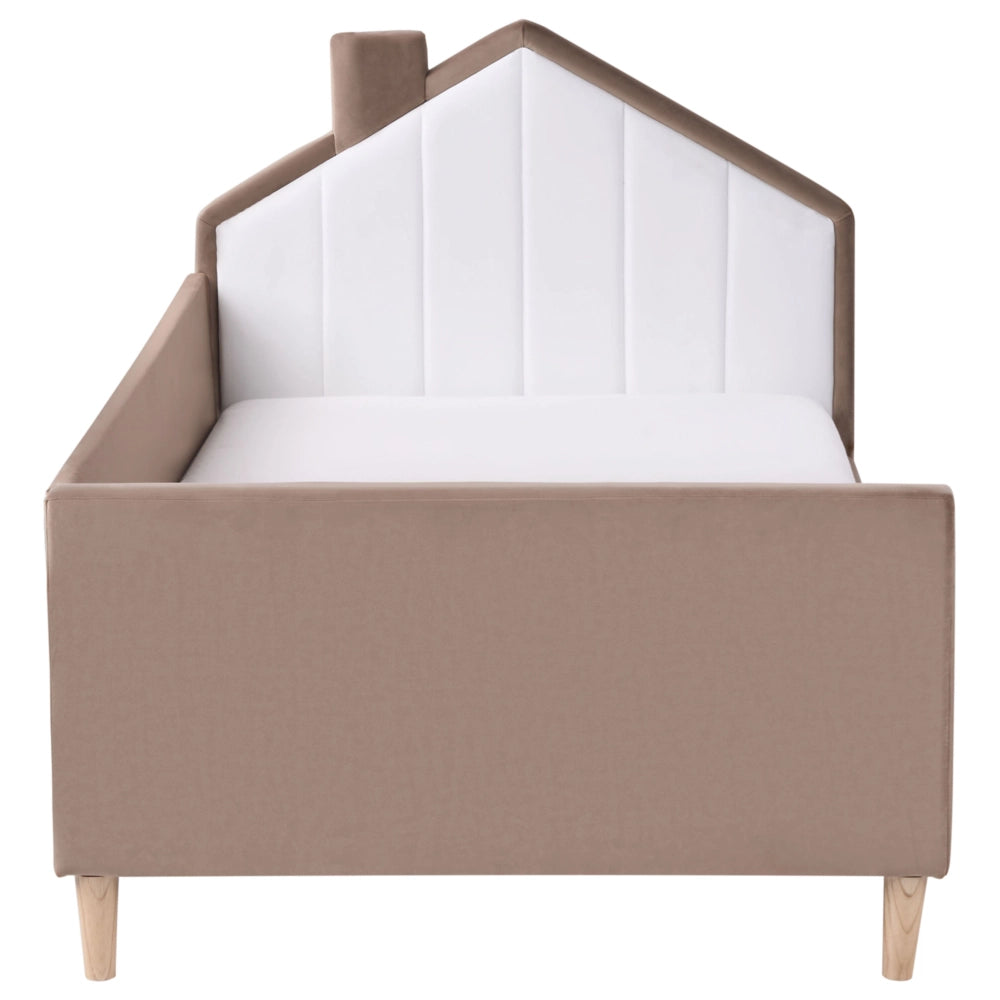 Letto singolo in velluto marrone con base a doghe 90 x 200 cm Camera Moderna Tradizionale