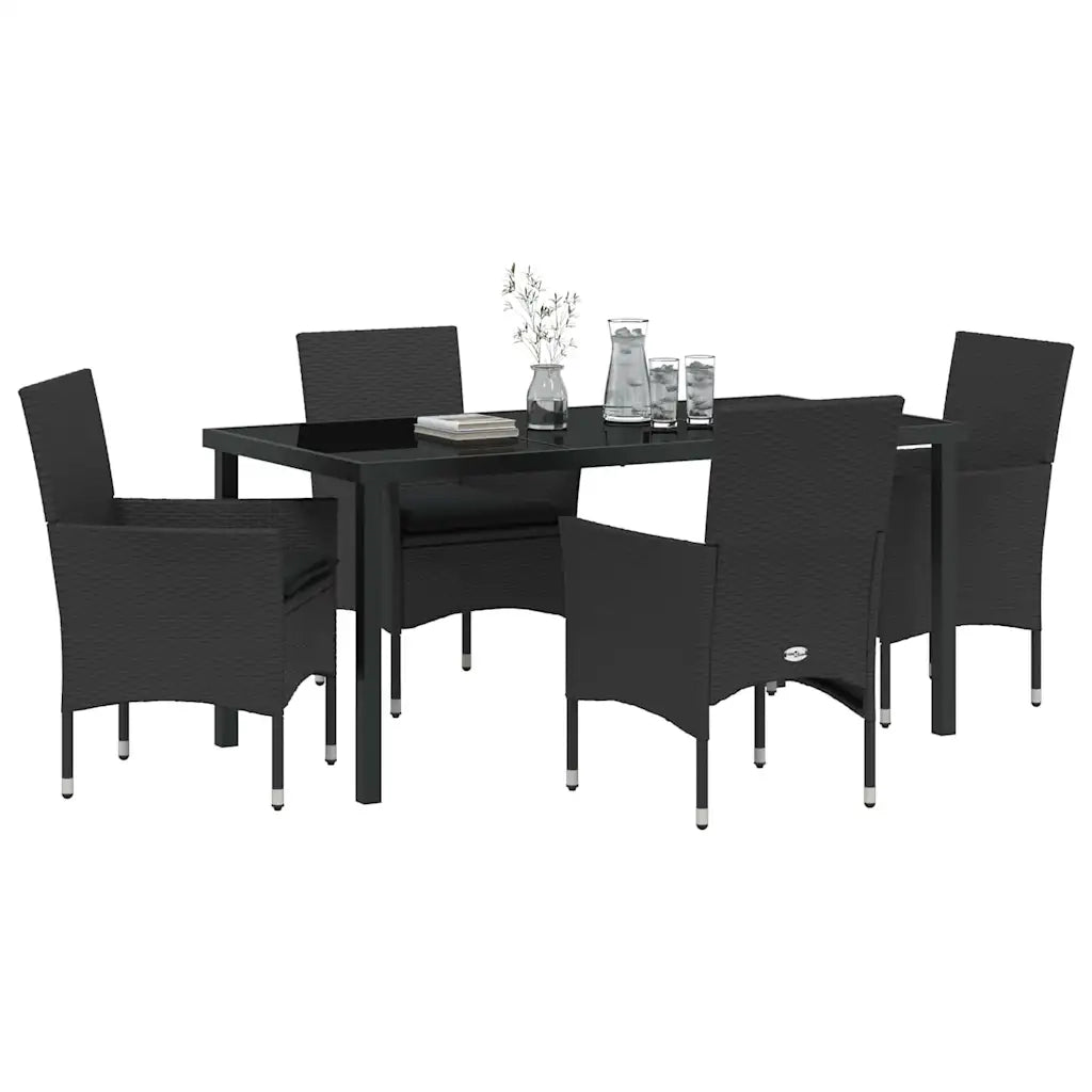Set da Pranzo per Giardino con cuscino 5 pcs Nero polyrattan