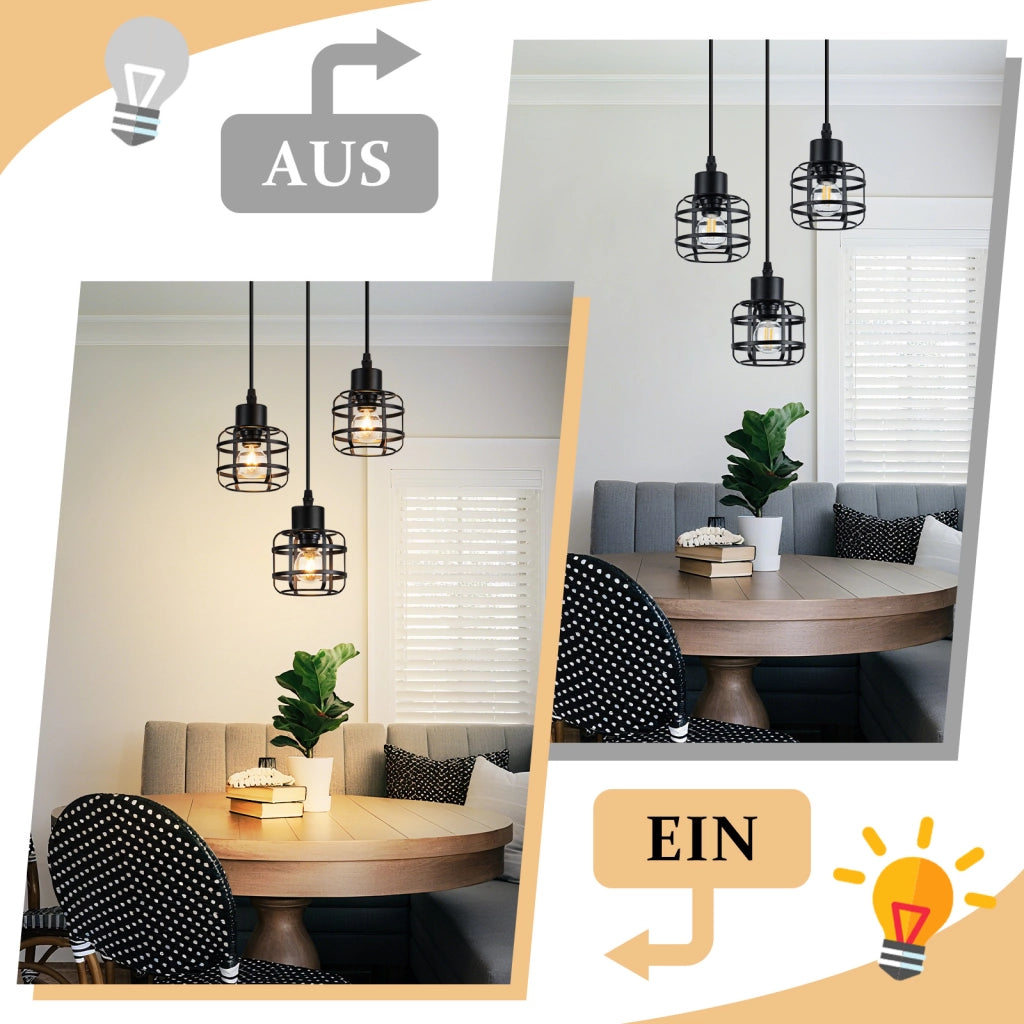 Lampada a sospensione ZMH vintage nera a 3 luci E14 per sala da pranzo cucina o bar (lampadina non inclusa)
