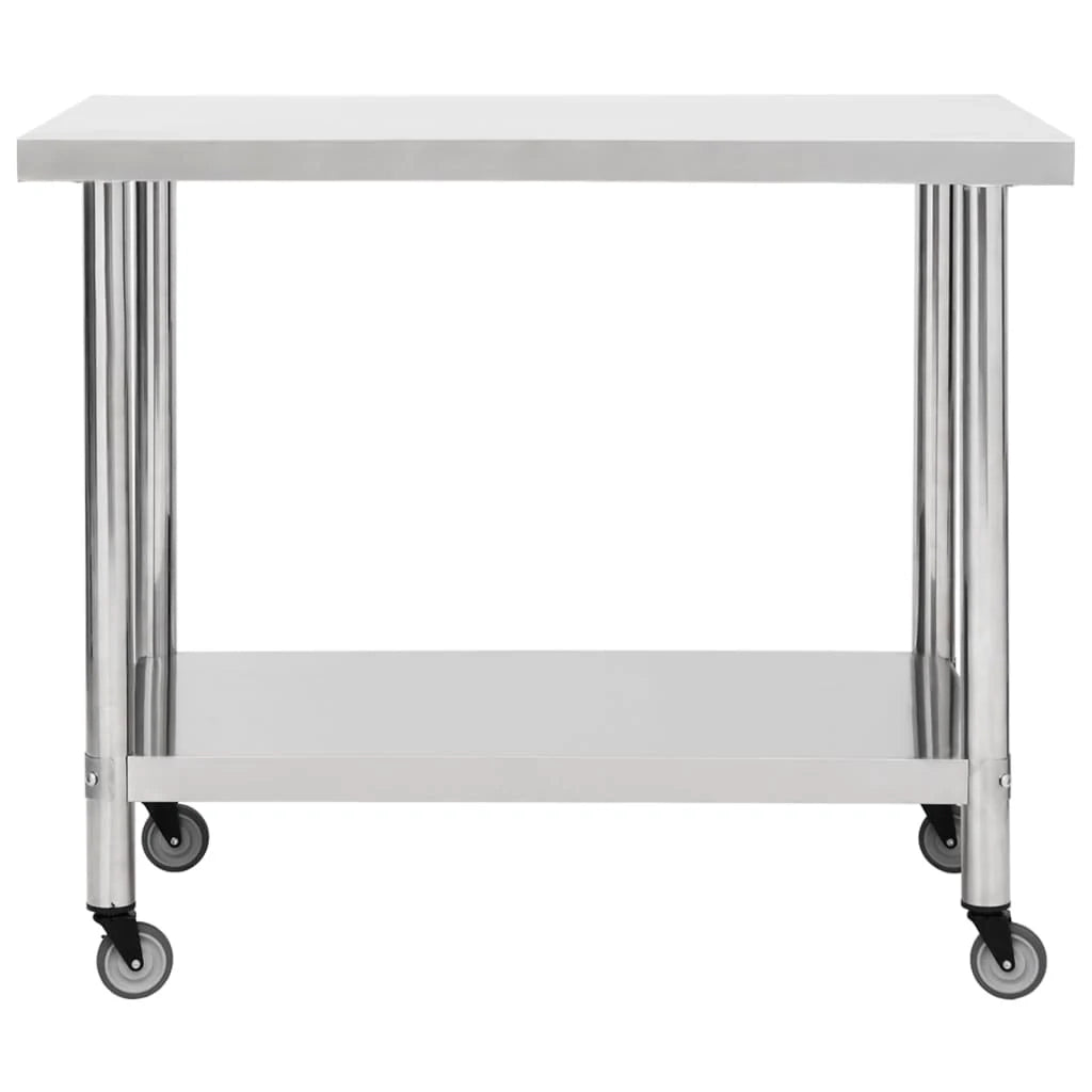 Tavolo da lavoro professionale da cucina con ruote 100 x 60 x 85 cm acciaio inox 02_0001912