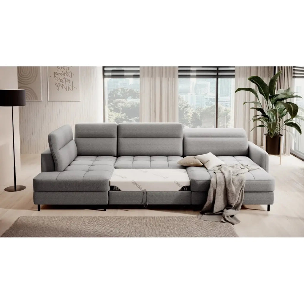 Divano ad angolo convertibile BERTHO 306 cm grigio – Angolo destro con baule