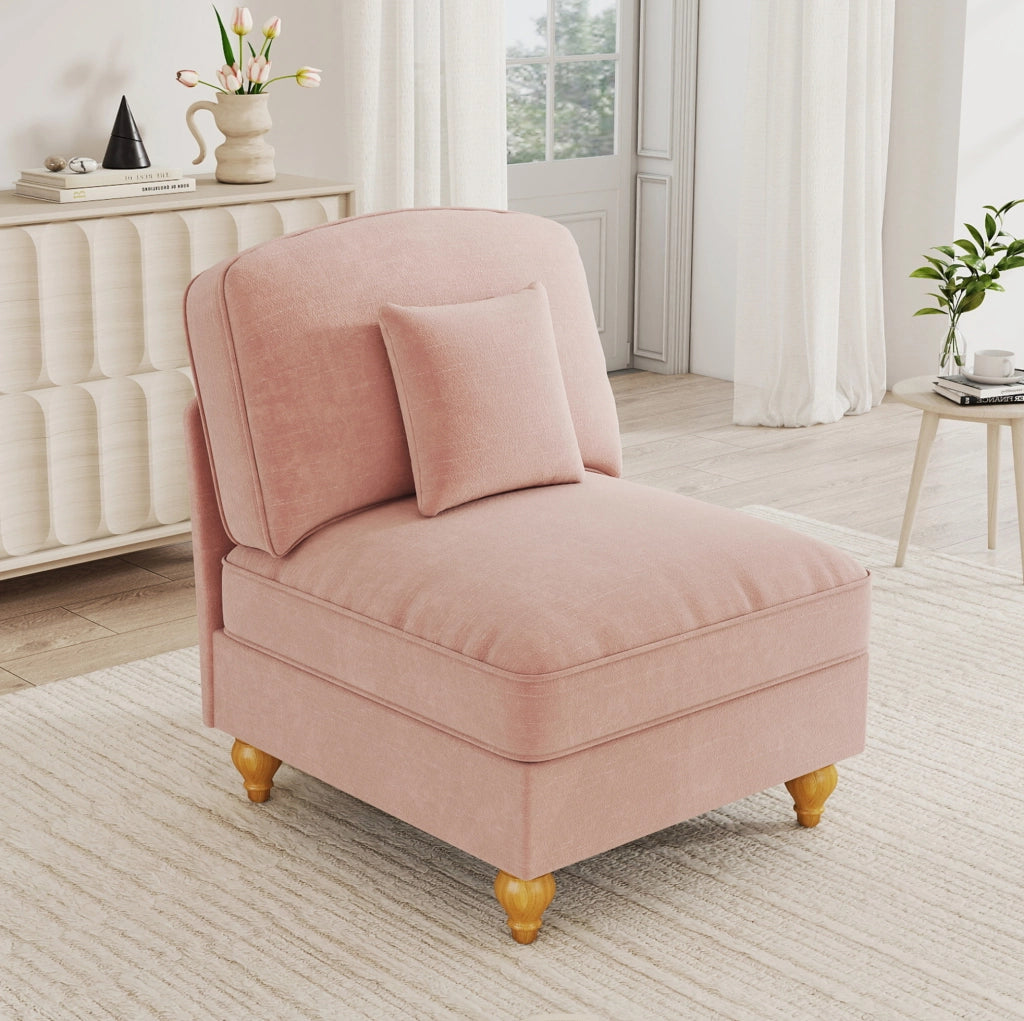 Divano Windsor in Chenille Rosa senza Braccioli con Cuscino