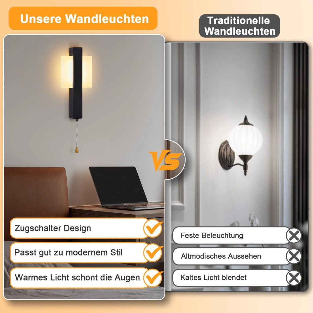 ZMH Applique da parete moderna a LED per interni nera con interruttore a tirante 3000K 6W
