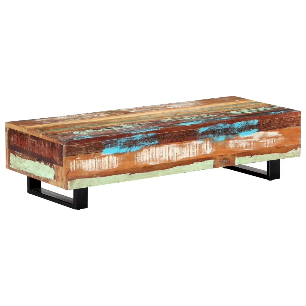 Tavolino da CaffÃ¨ 120x50x30cm Legno Massello Recuperato Acciaio cod mxl 19777
