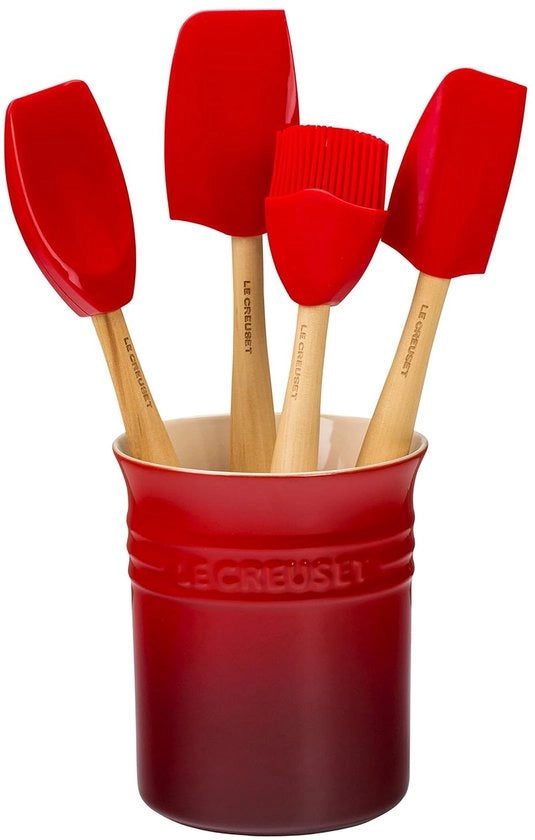 Set di 4 cucchiai in ceramica rossa corallo, smaltata
