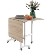 Tavolo Pieghevole Moderno a 2 Ribalte con Rotelle in MDF e Acciaio, 120x80x73cm, Marrone