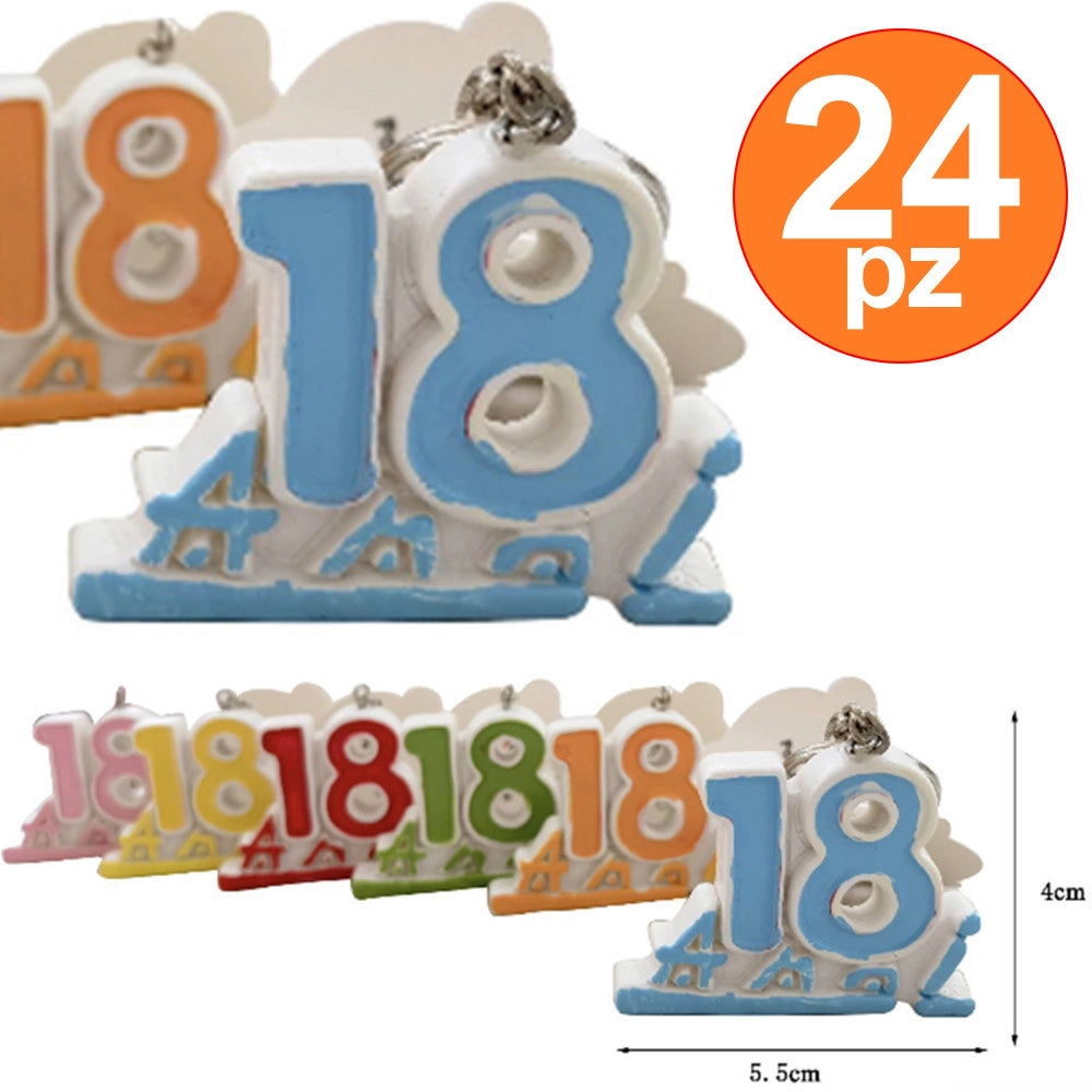 Trade Shop - Set 24 Bomboniera Bomboniere Numero 18 Anni Diciottesimo Compleanno Porta Chiavi -
