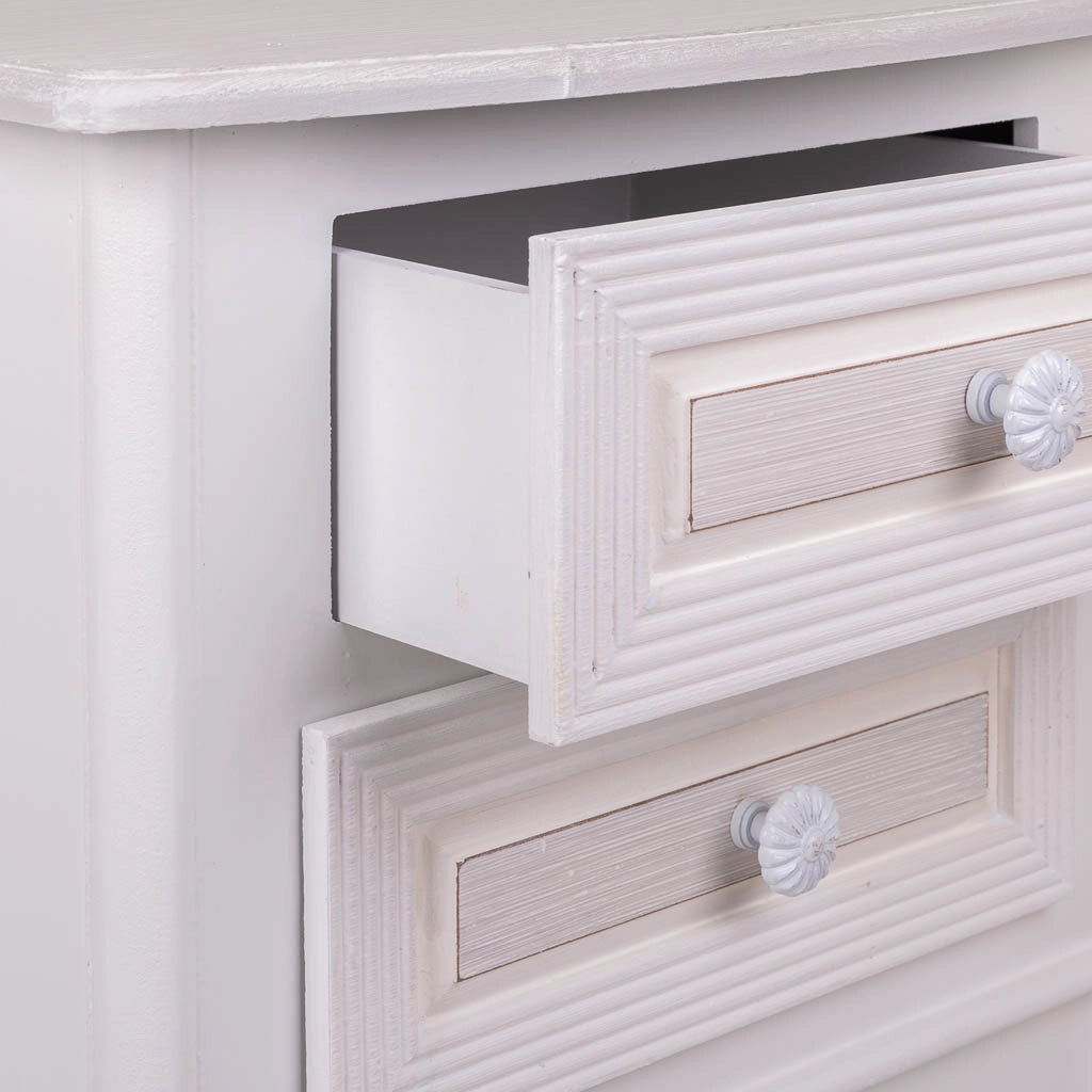 Comodino in legno con 2 cassetti bianchi 42x34x57.