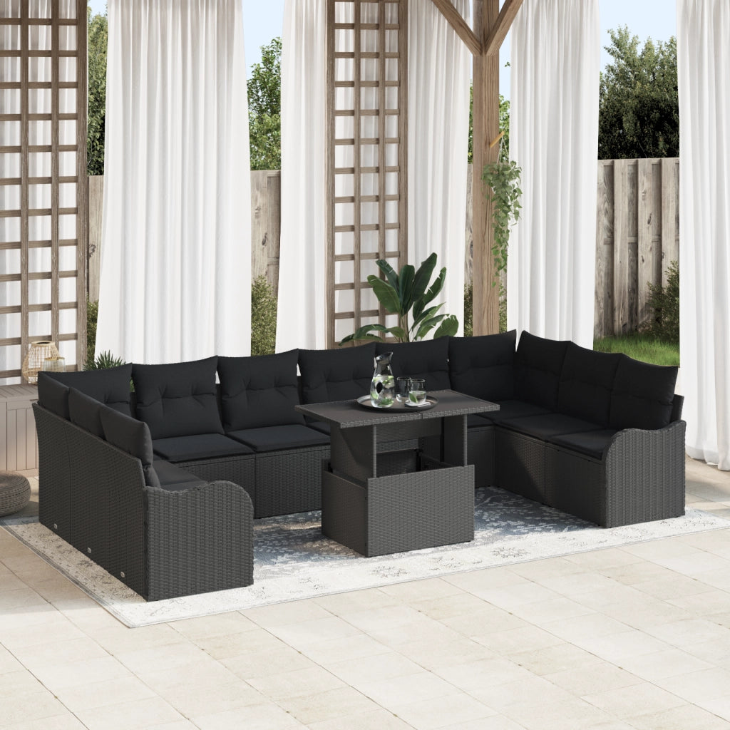Set di Divani da Giardino da 11 Pezzi con Cuscini Rattan Polimerico Nero