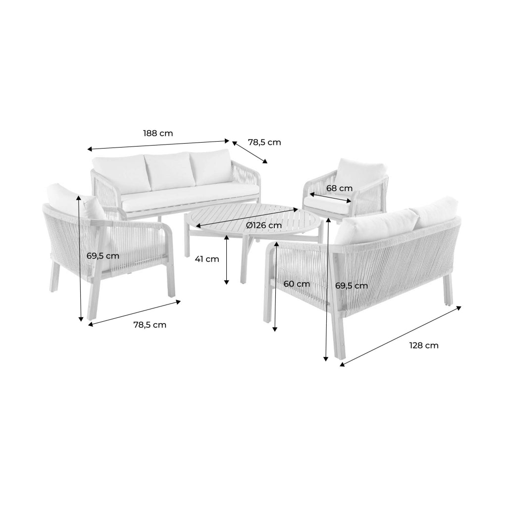 Salotto da giardino in legno di acacia e corde, 7 posti, beige
