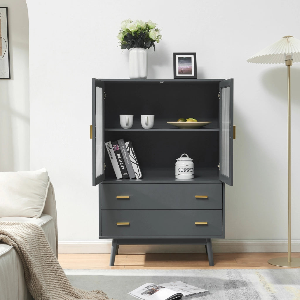 Credenza Susa con Vetrina e 2 Cassetti 120x80x40 cm Grigio [en.casa]