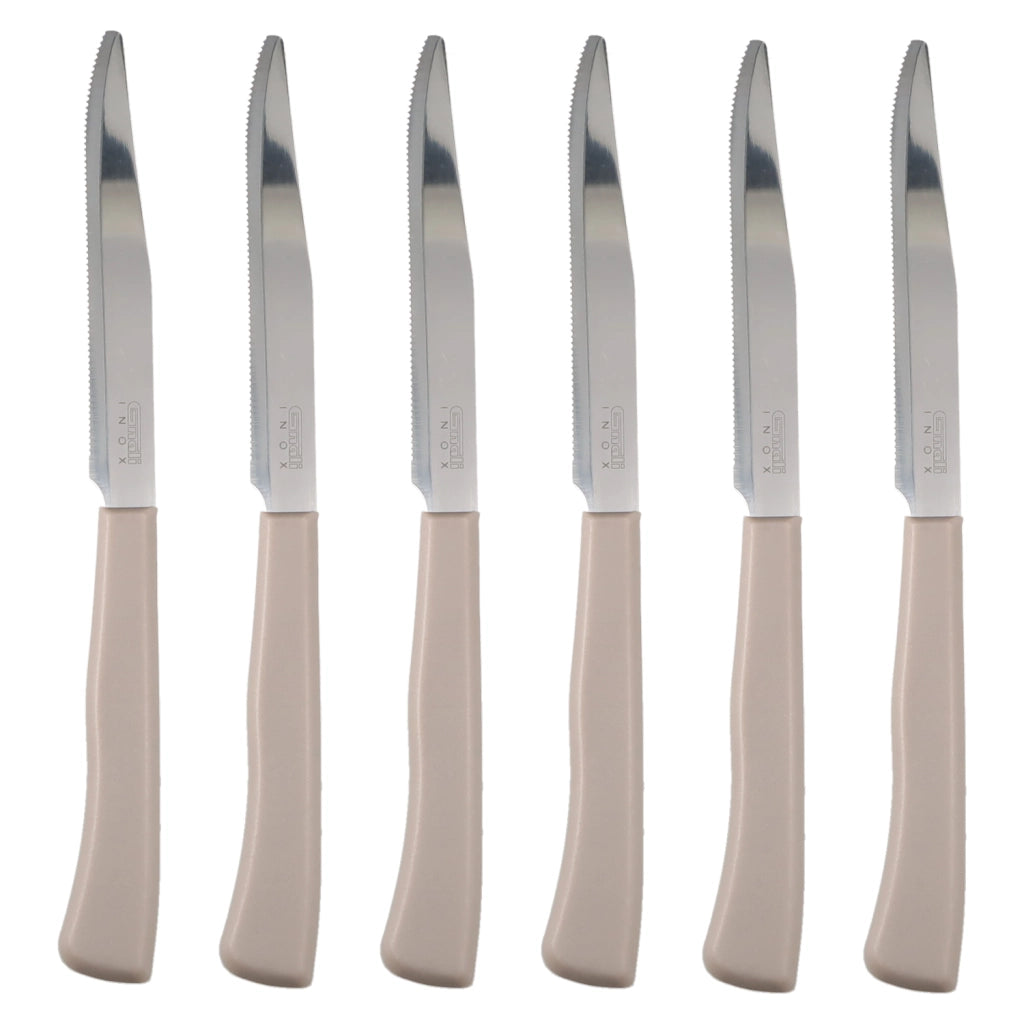 Coltelli Bistecca 24pz Manico in Polipropilene Doppia Affilatura 22cm Tortora
