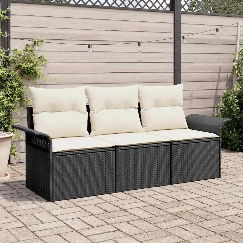 Set Divano da Giardino con cuscino 3 pcs Nero Poly Rattan 3353886