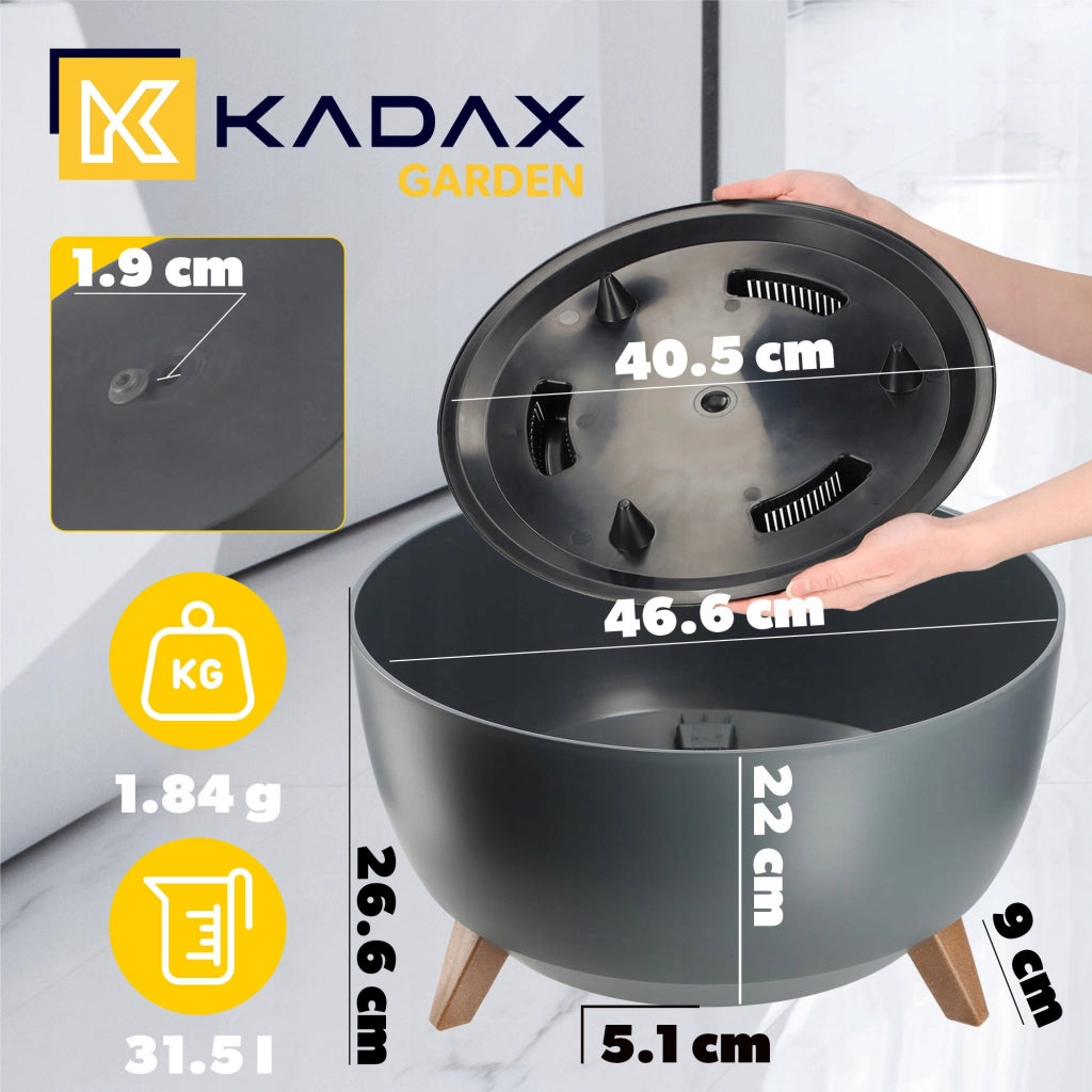 Vaso da fiori KADAX 47 cm con coperchio e piedini interni, colore antracite