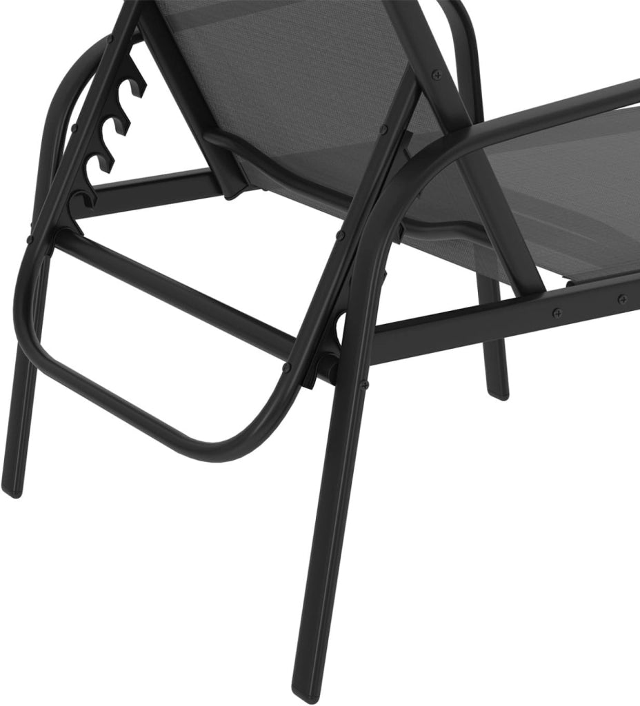 Set di 2 lettini da Giardino reclinabili FIDJI in Acciaio Nero e Tessuto Grigio Antracite